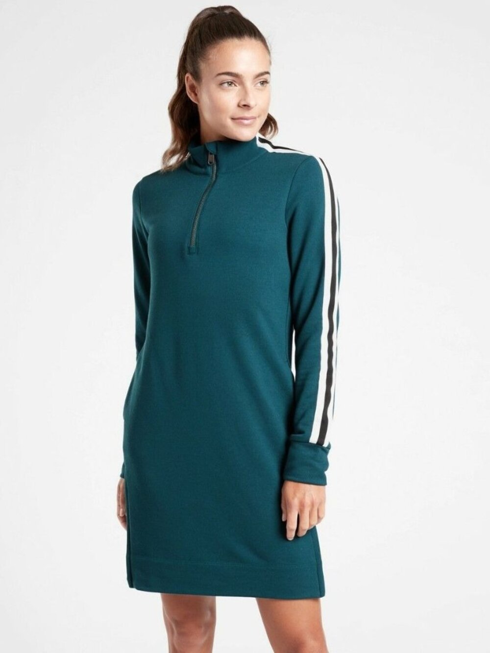 Athleta Crosstown Track Teal Dress Women XS Half-Zip L/S Athleisure Gym Travel
